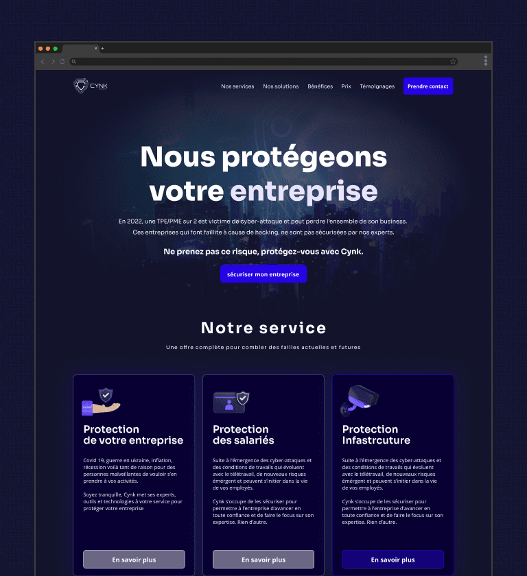 Aperçu du projet Landing Page Cybersécurité